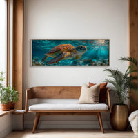 Sea Turtle Swimming In Sunlit Ocean