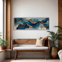 Blue And Gold Abstract Fluid Art
