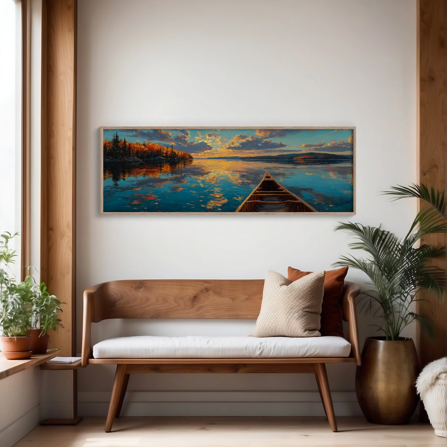 Canoe Drifting Across A Golden Lake