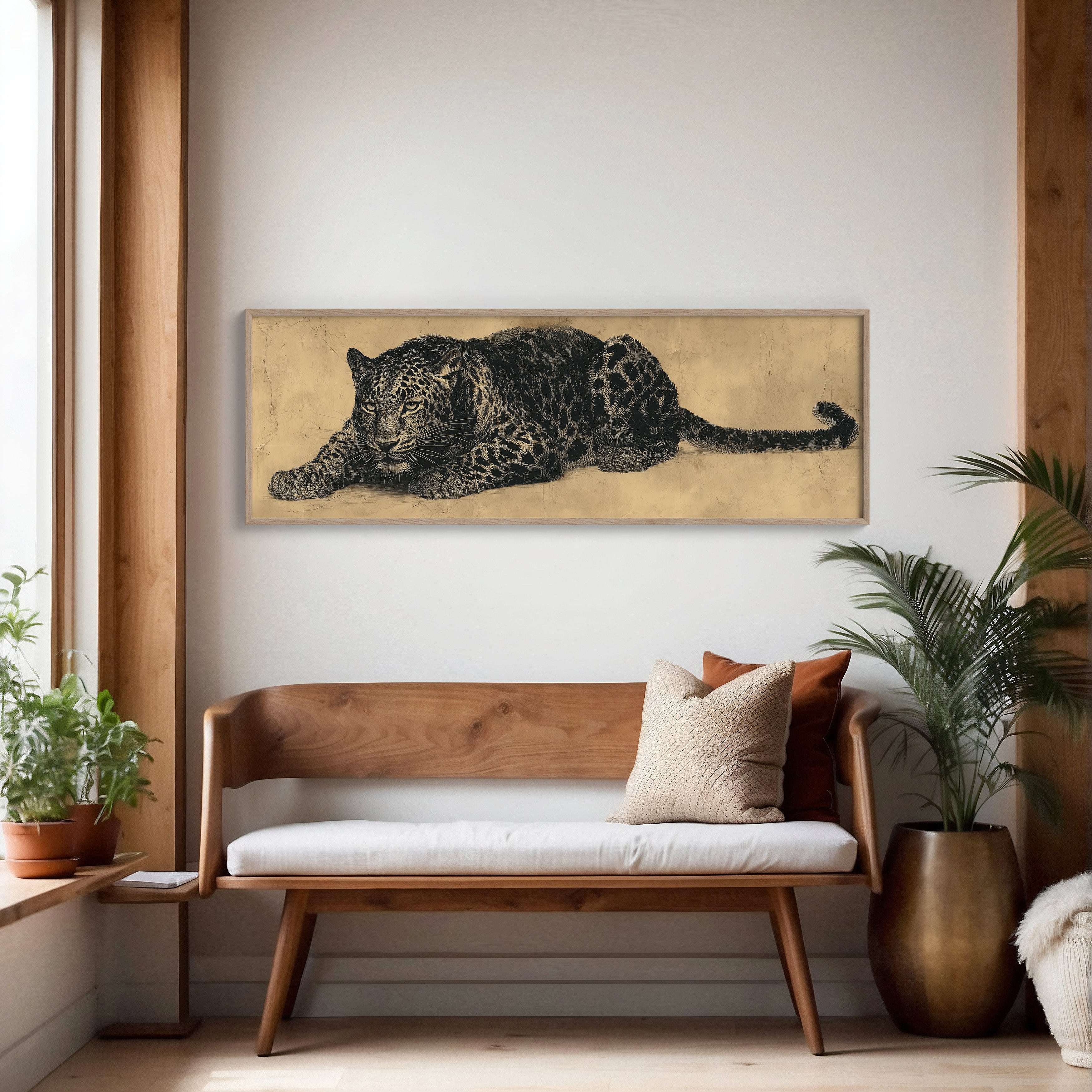 Vintage Leopard Illustration on Aged Paper Background