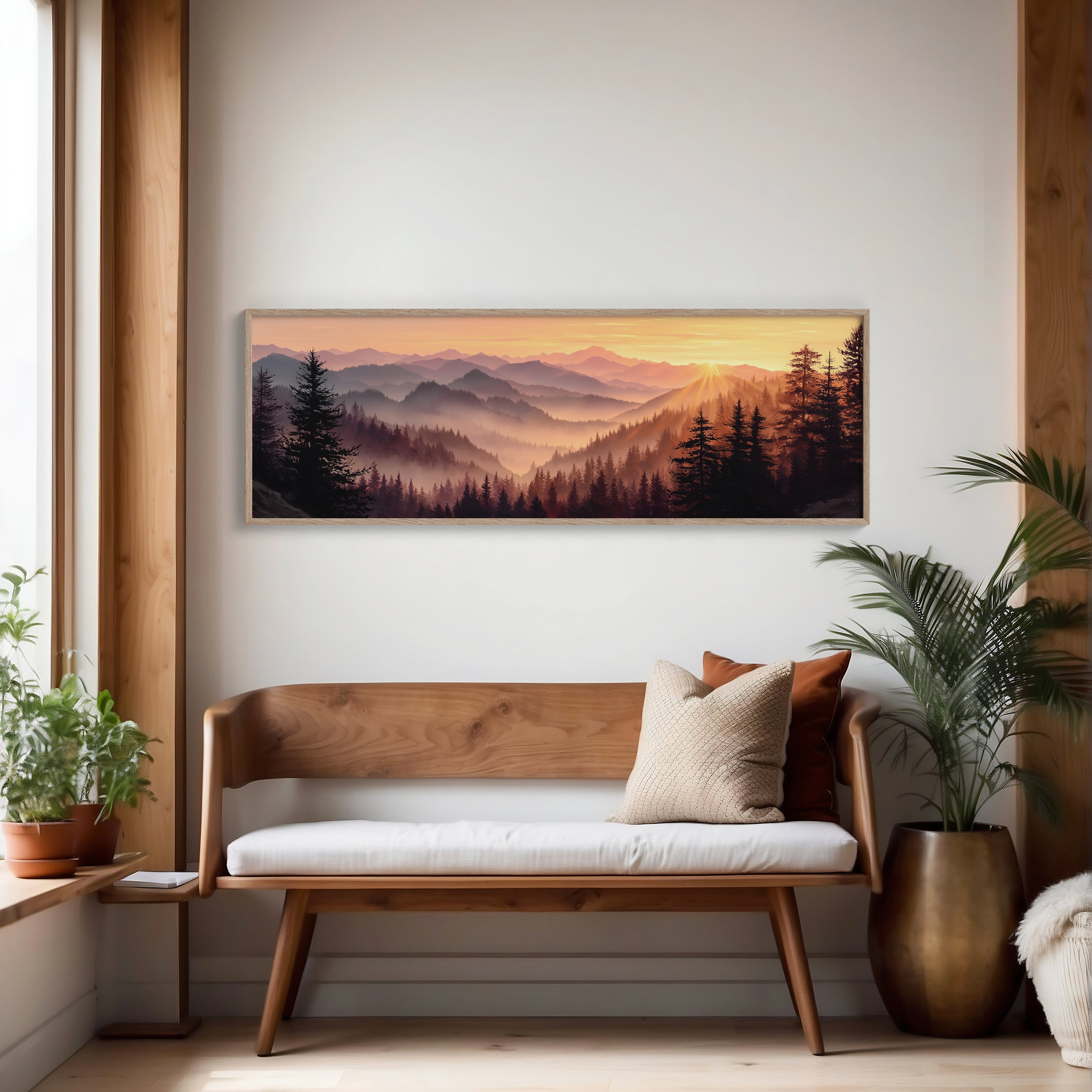 Sunrise Through the Misty Pines