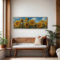 Sunflowers Beneath a Carved Sky