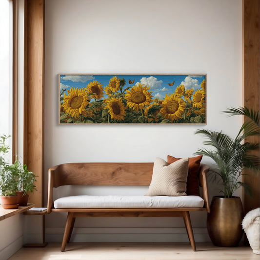 Sunflowers Beneath a Carved Sky