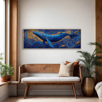 Majestic Blue Whale in Golden Ocean Swirl