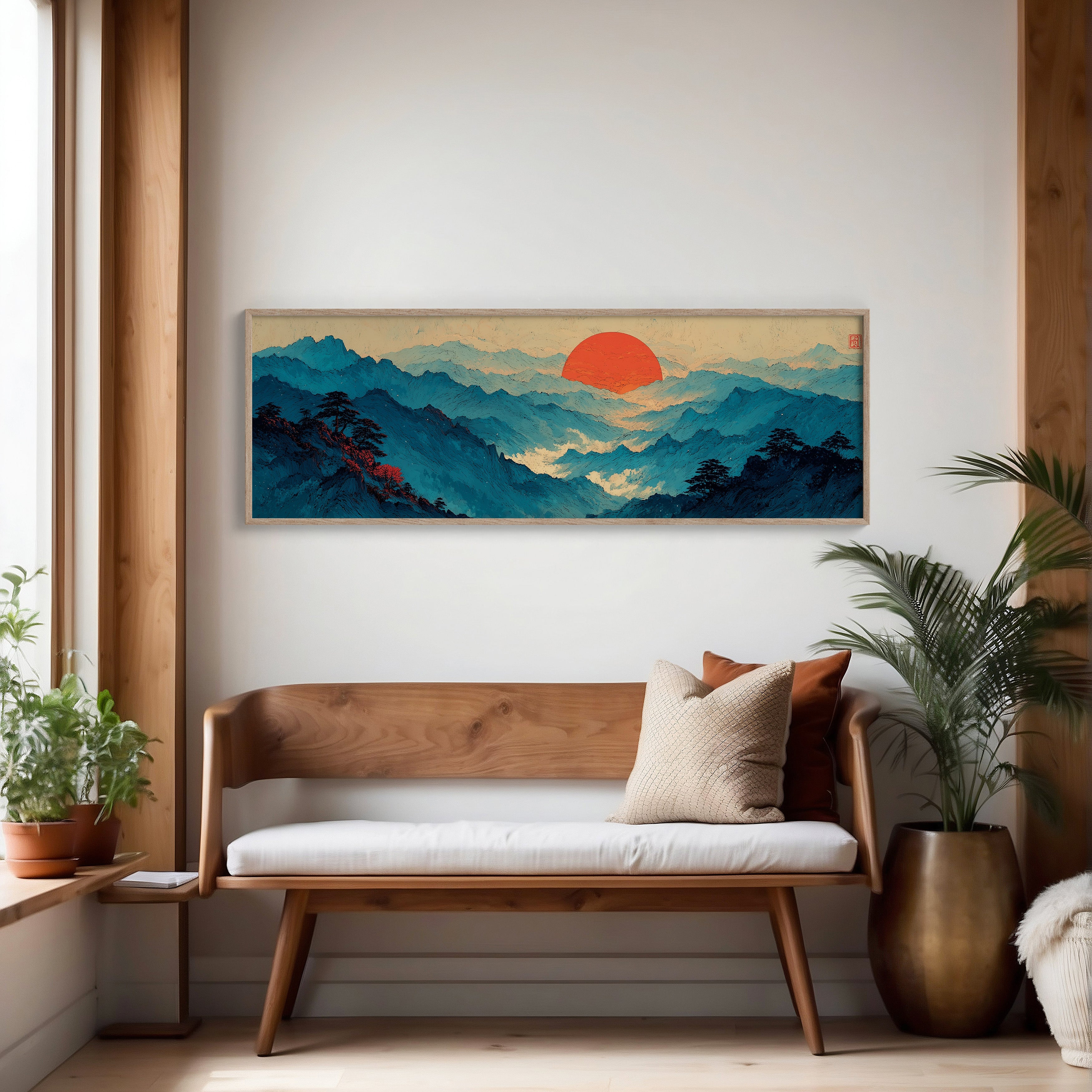 Crimson Sun Over Blue Mountain Seas