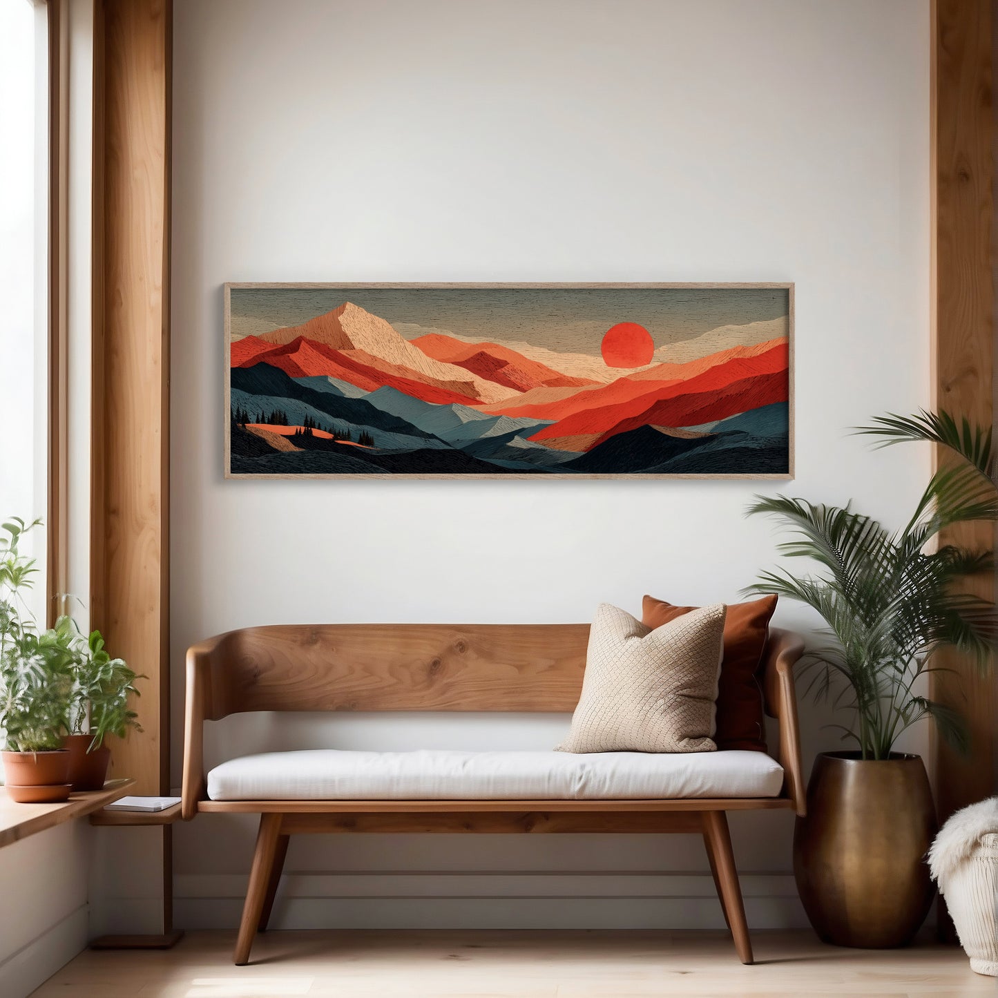 Crimson Sun Over Layered Peaks