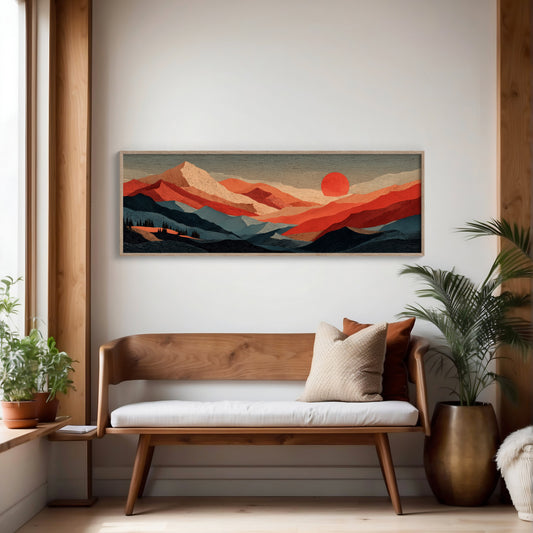 Crimson Sun Over Layered Peaks