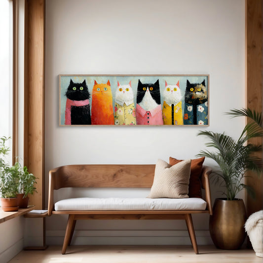Dressed-Up Cats in a Row