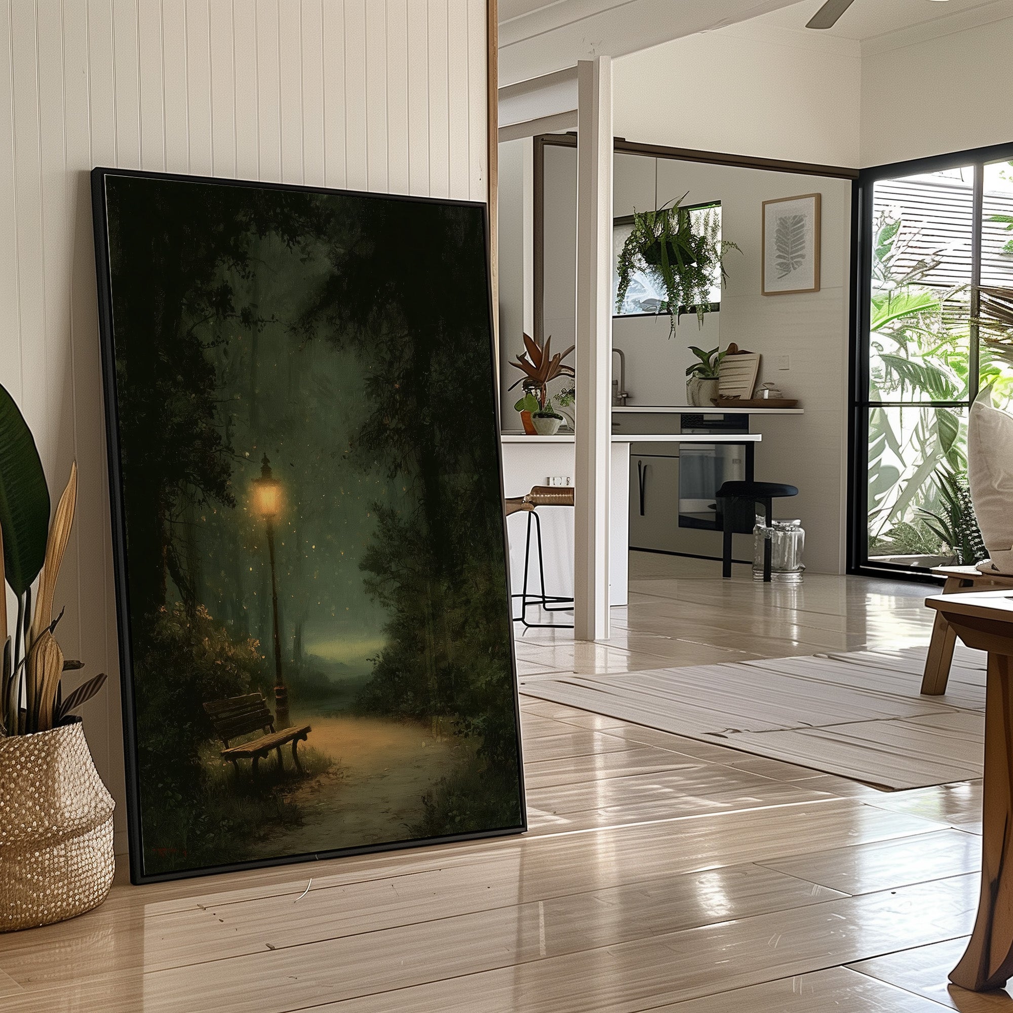 Misty Green Path By Lamplight
