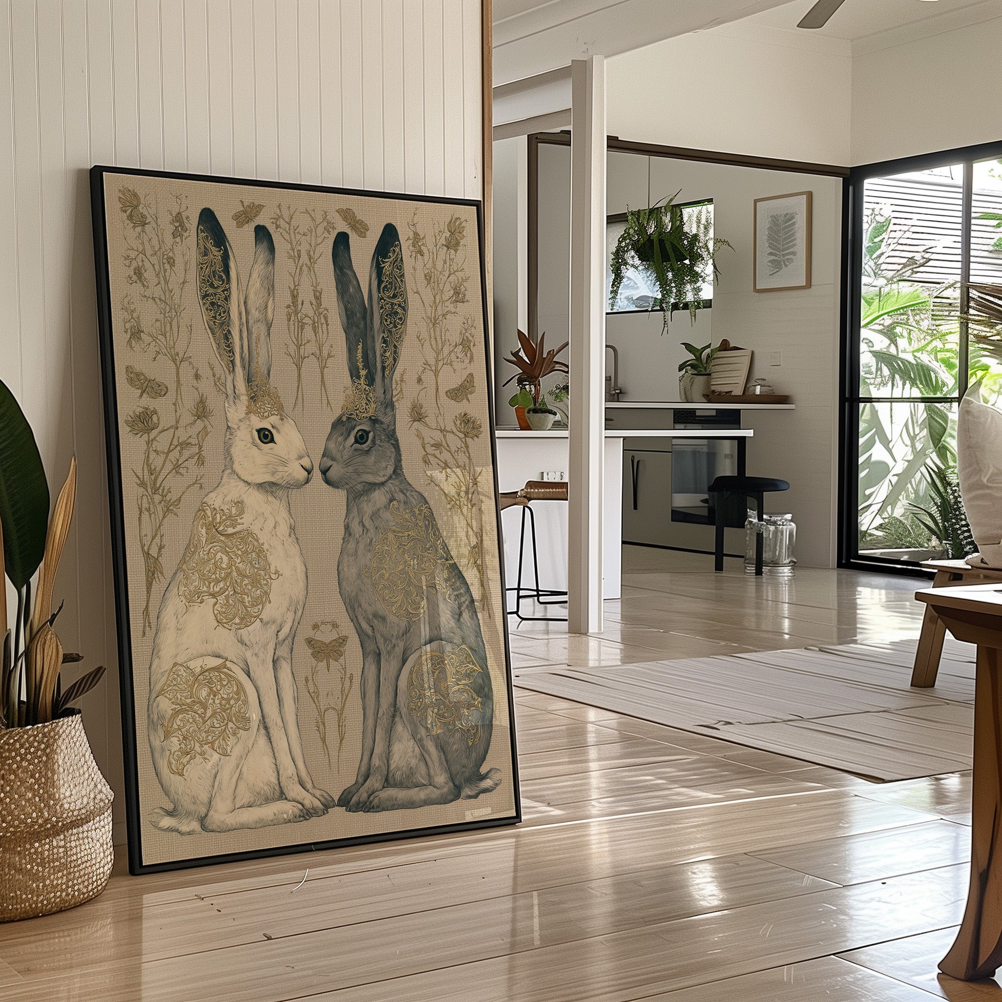 Mirrored Hares In Gold Filigree