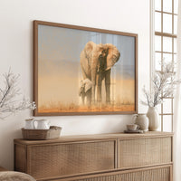 Elephant Mother, Dust and Calf