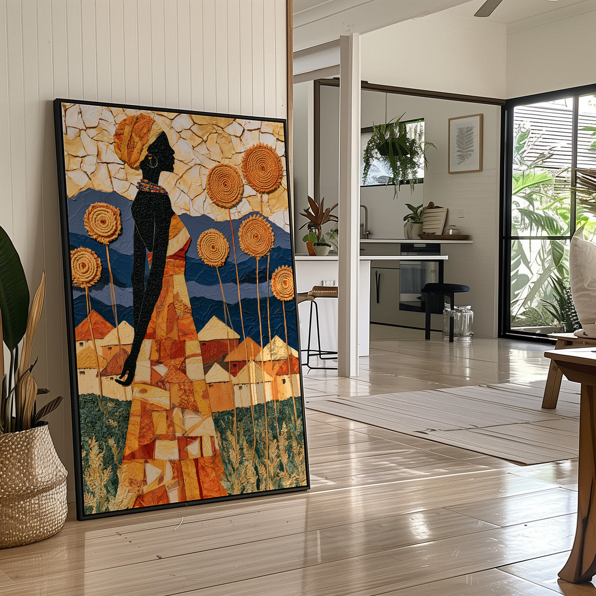 African Village Textile Collage