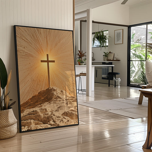 Radiant Cross on Rocky Hilltop