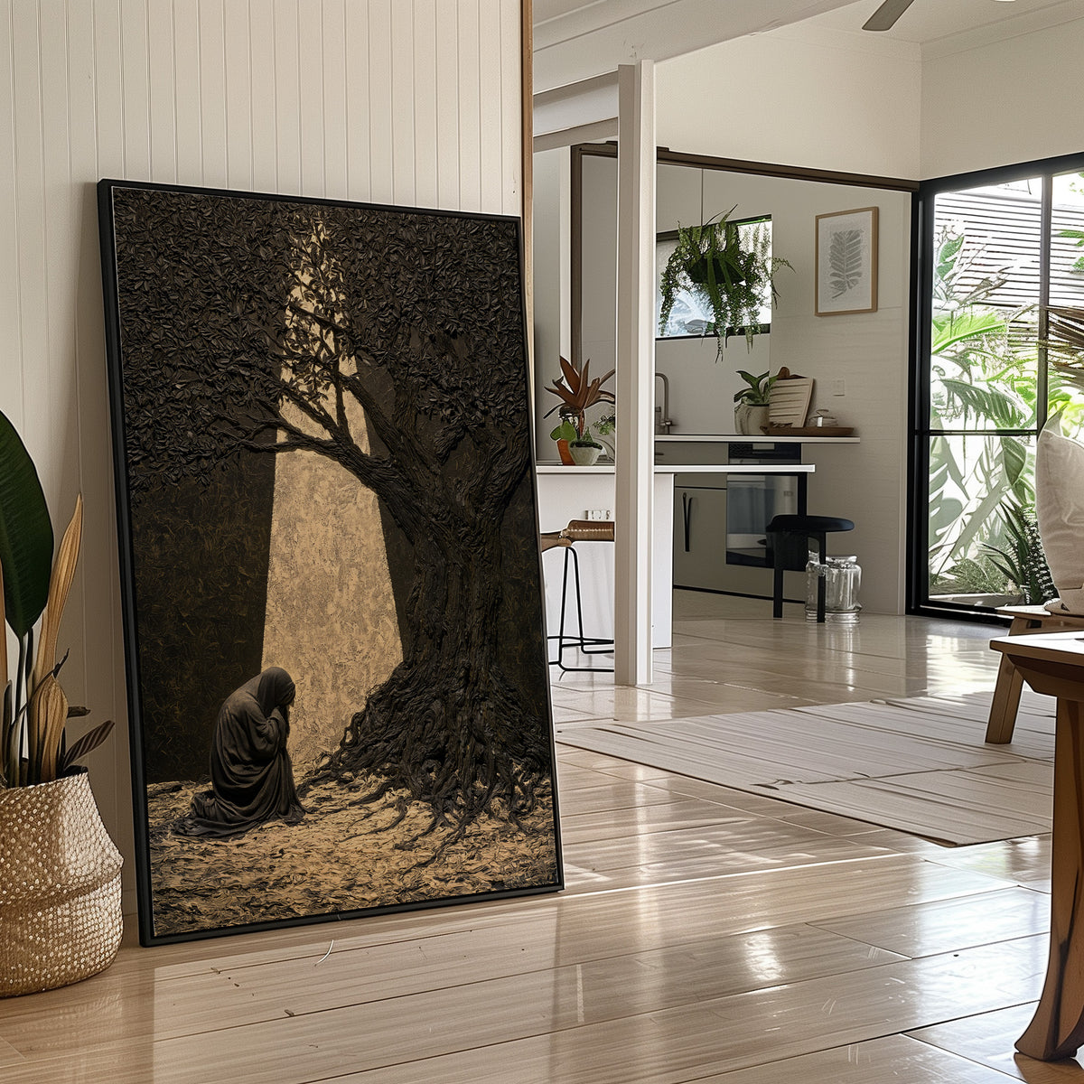 Kneeling Figure Beneath Olive Tree