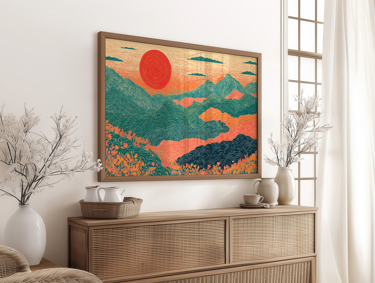 Retro Sunrise Over Ridgelines