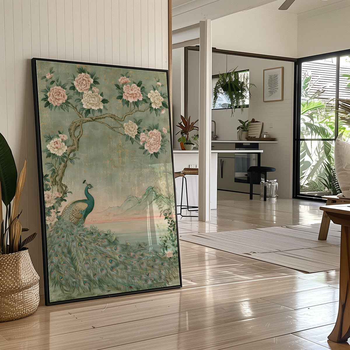 Peacock Peony Chinoiserie Mural