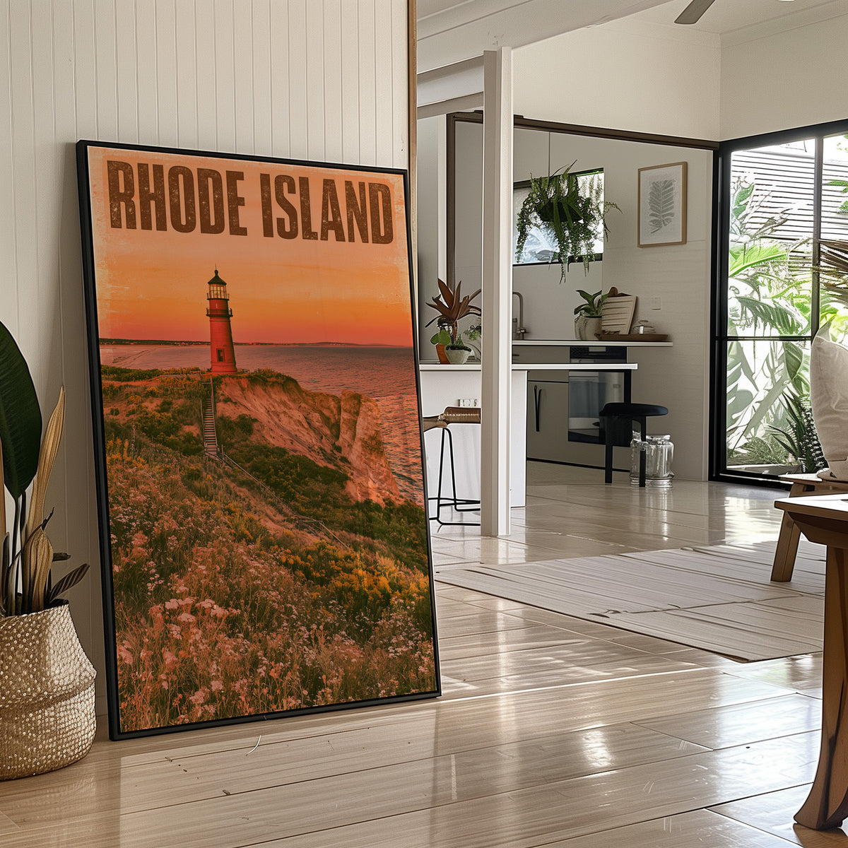Red Lighthouse Cliffside Sunset