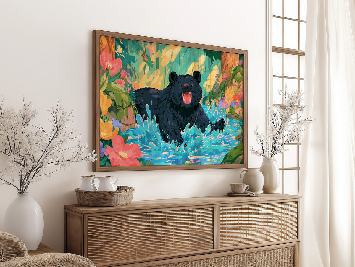 Black Bear Splashes Through Bloom