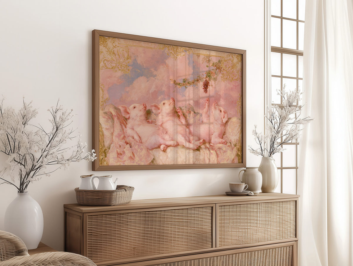 Piglet Cherubs Reaching for Grapes