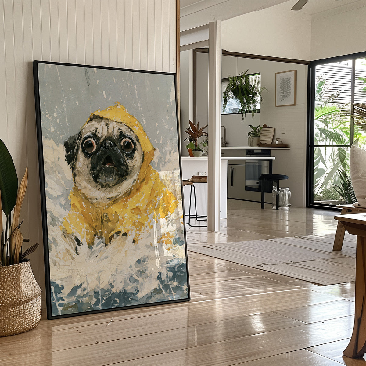 Pug Yellow Raincoat Portrait