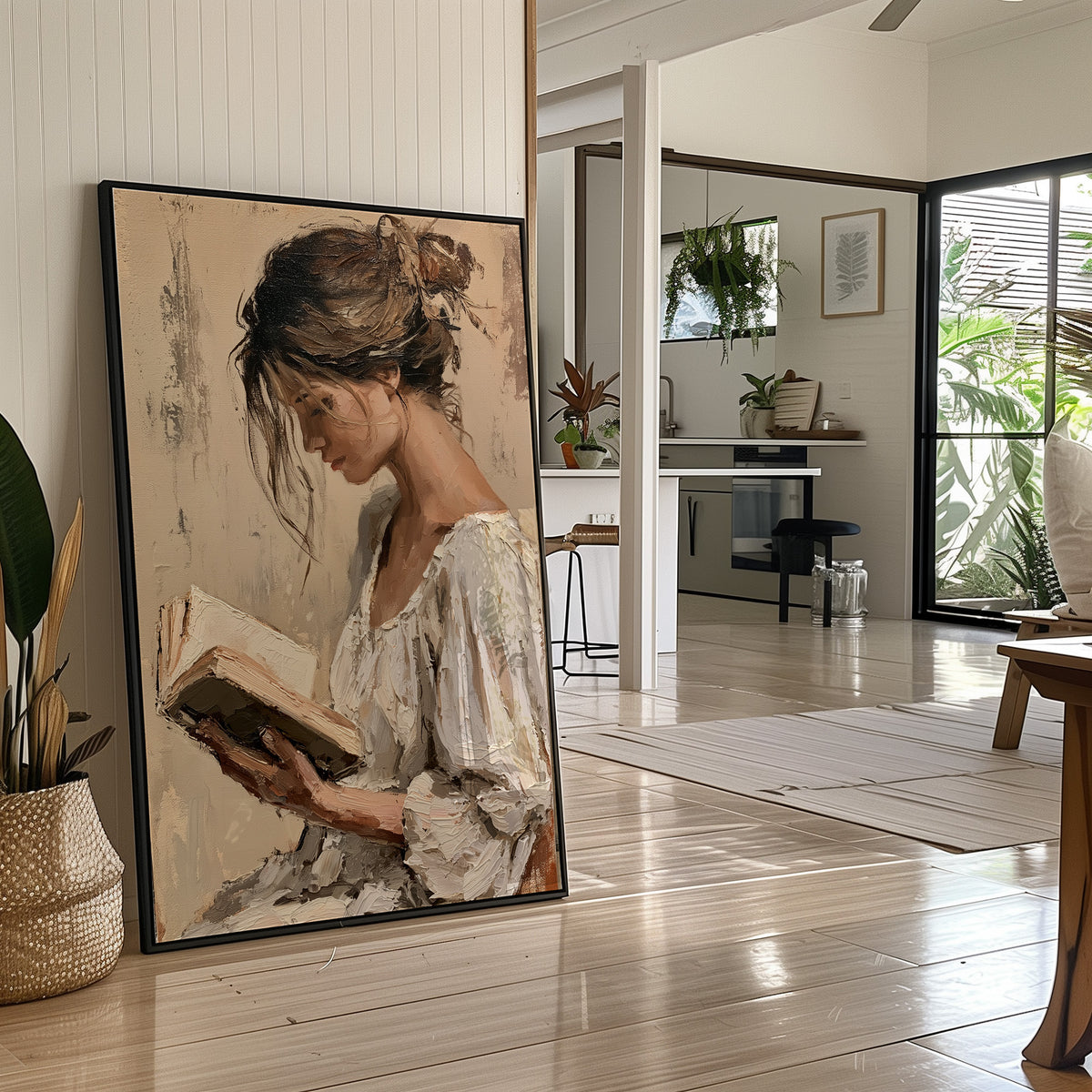 Woman Reading Impasto Portrait
