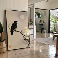 Raven Moonlit Branch Sumi-e