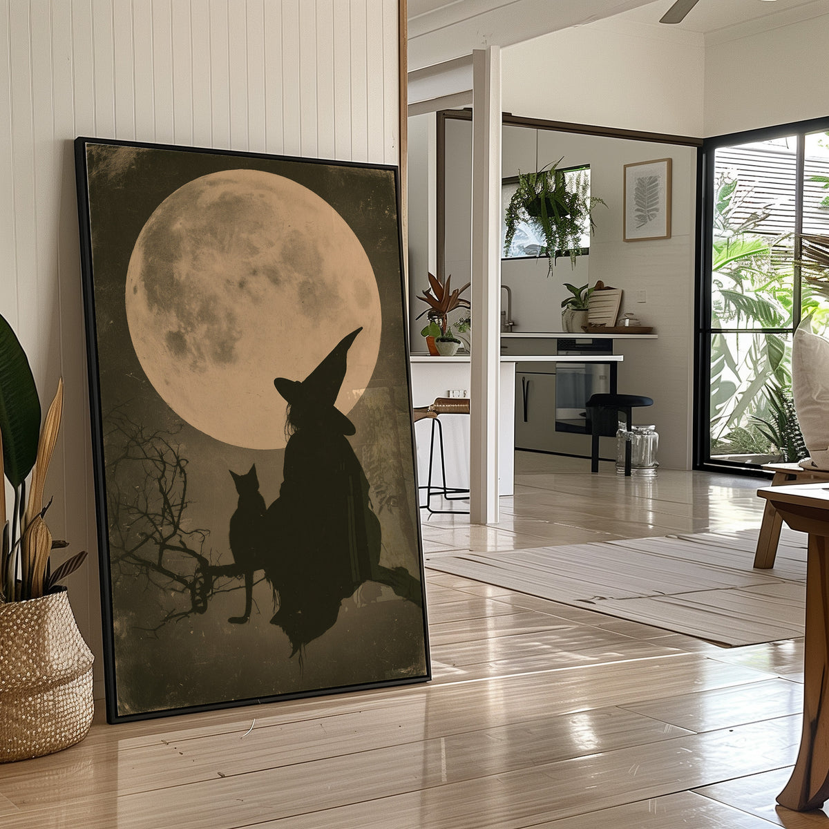Witch and Cat, Full Moon Silhouette