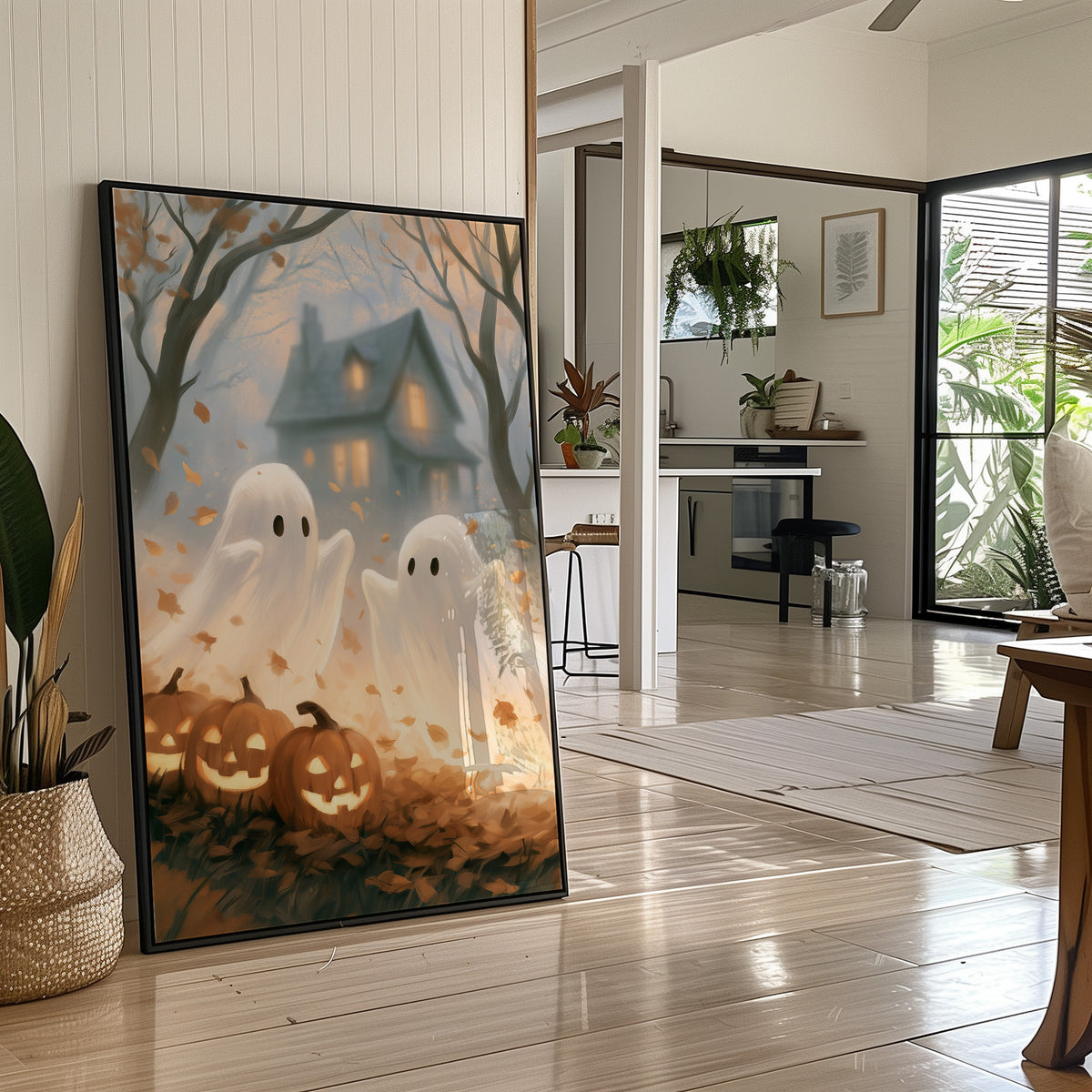 Two Ghosts and a Leaf-Blown Yard