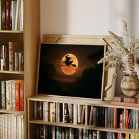 Witch Flying Across Full Moon