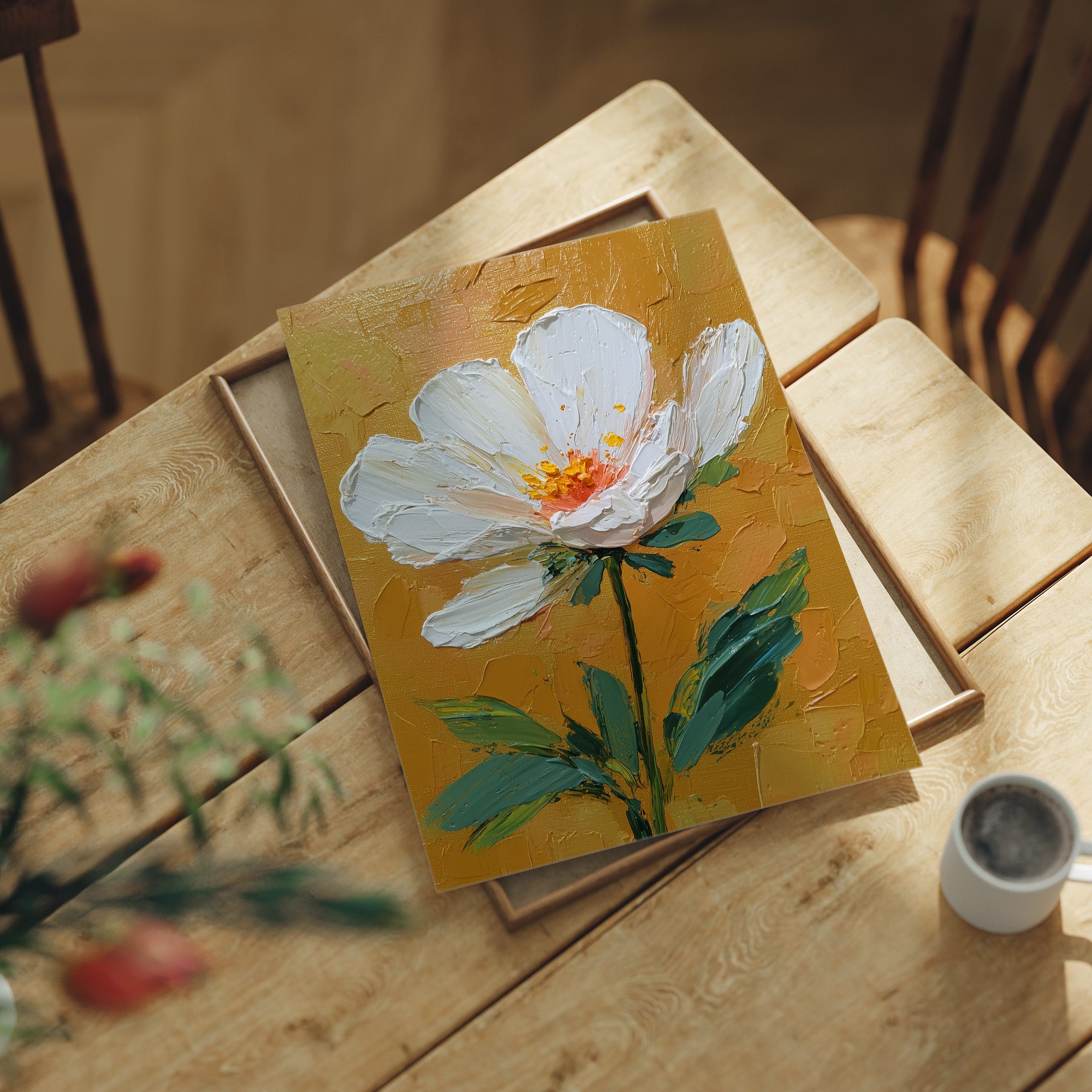 One White Bloom on Gold