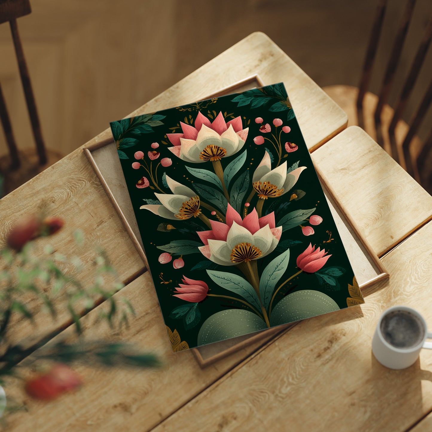 Pink Blooms on Darkened Green