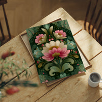 Pink and Cream on Forest Green