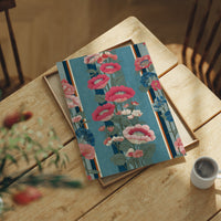 Hot Pink Blooms on Faded Blue
