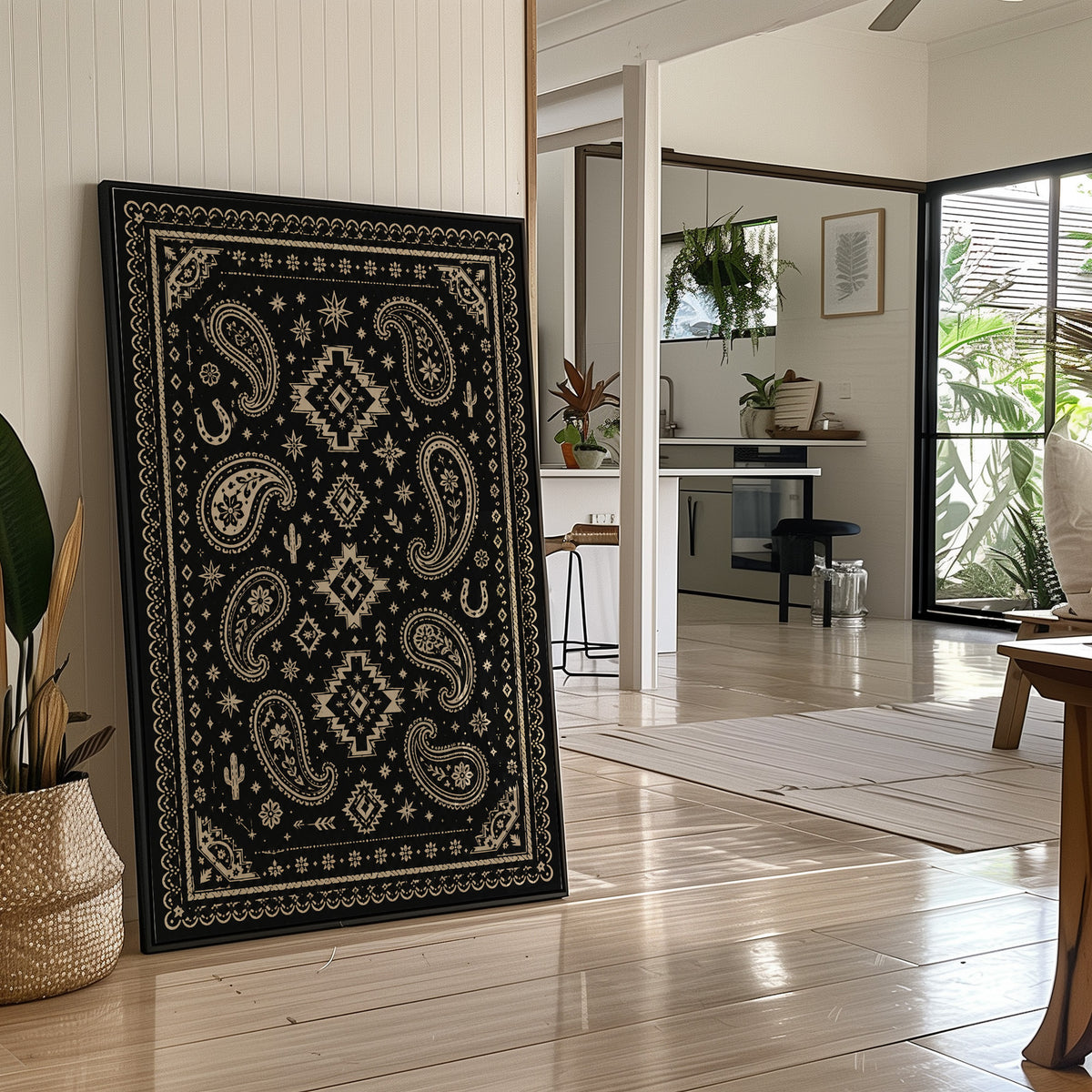 Black and Cream Western Paisley Bandana