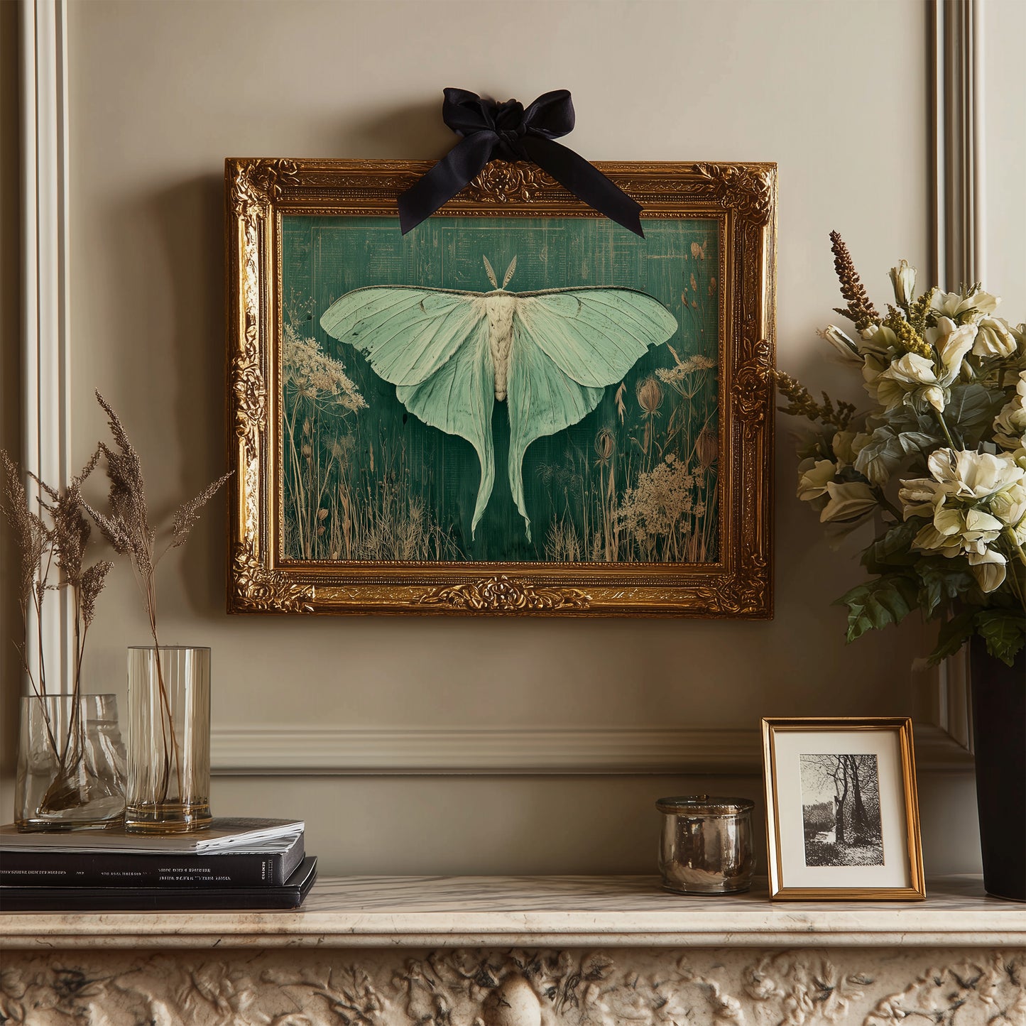 Luna Moth Among Wild Grasses