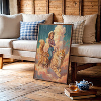 Cowgirl on a Giant Cat — Painted Western Fantasy Print