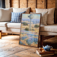 Windmill and Bluebonnets — Texas Hill Country Oil Print