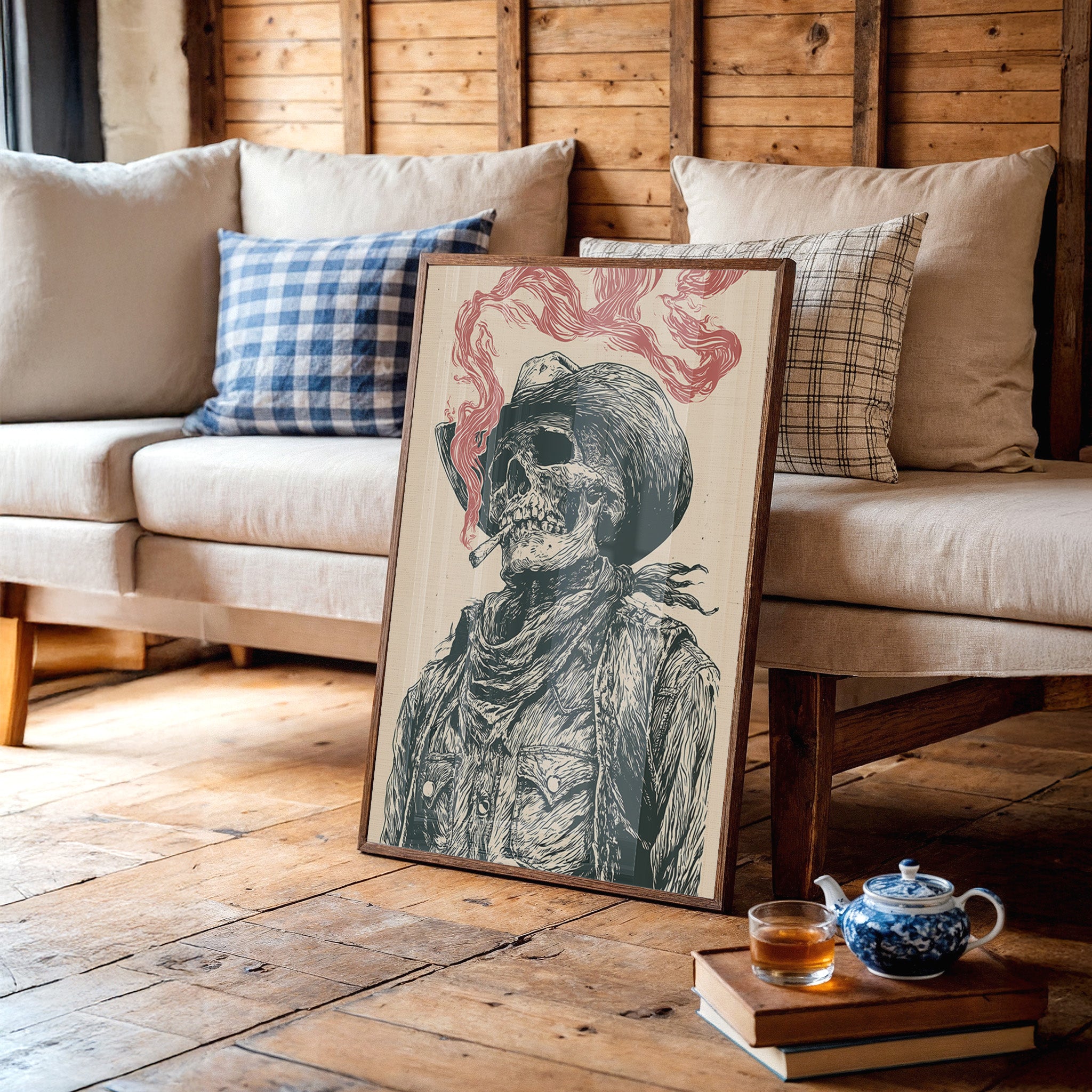 The Last Cowboy — Skeleton Portrait Engraving Print