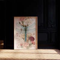 Dragonfly Among Carnations — Botanical Illustration Print