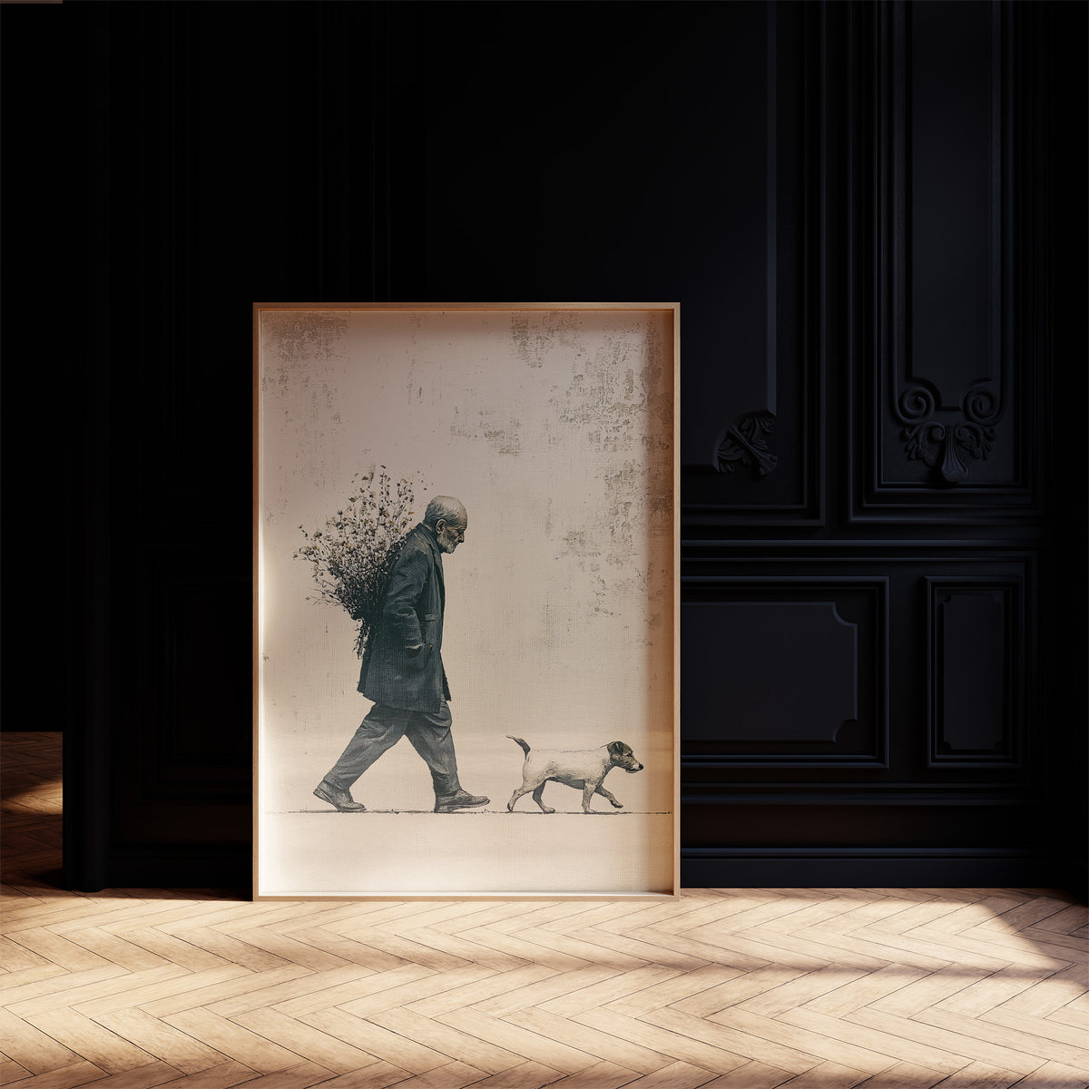 The Old Man Carrying Wildflowers — Blue Ink Screenprint