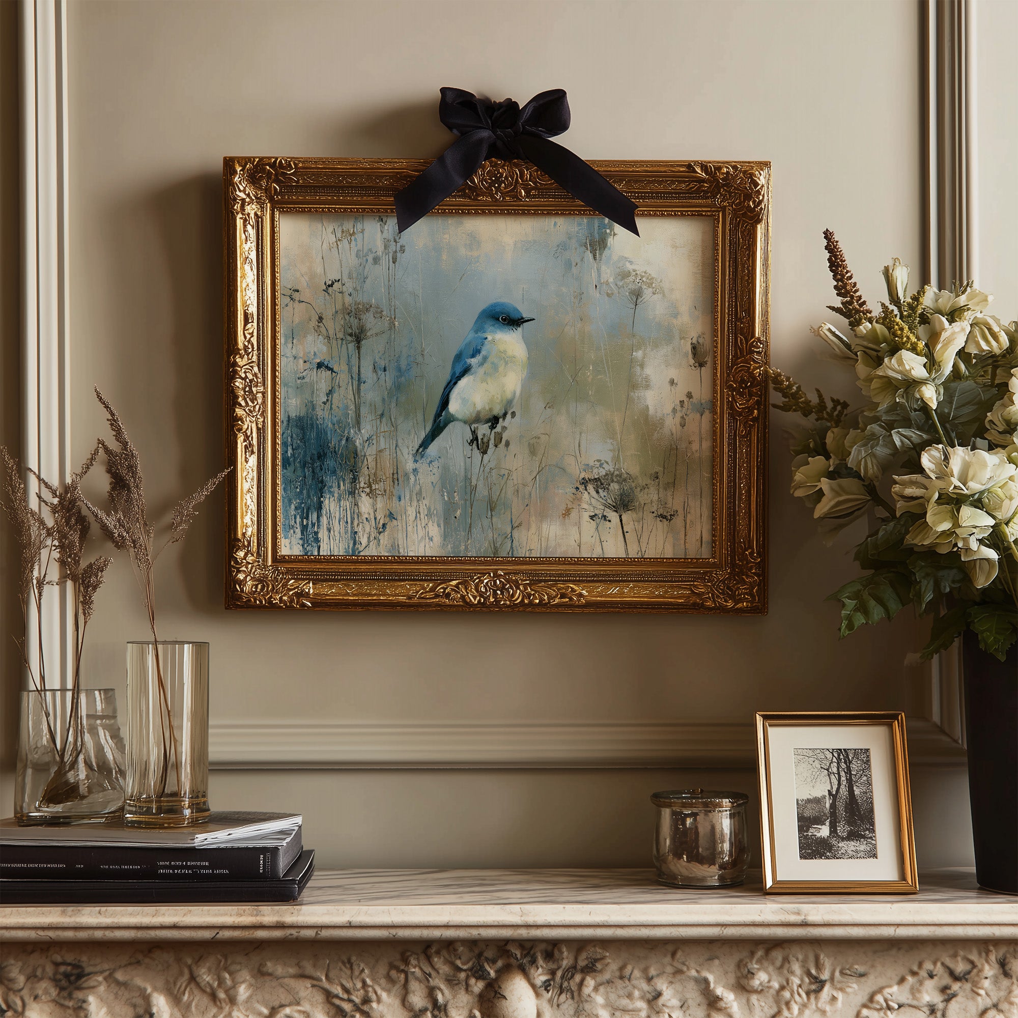 Bluebird Among Winter Grasses