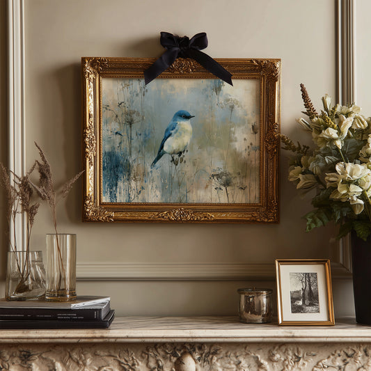 Bluebird Among Winter Grasses