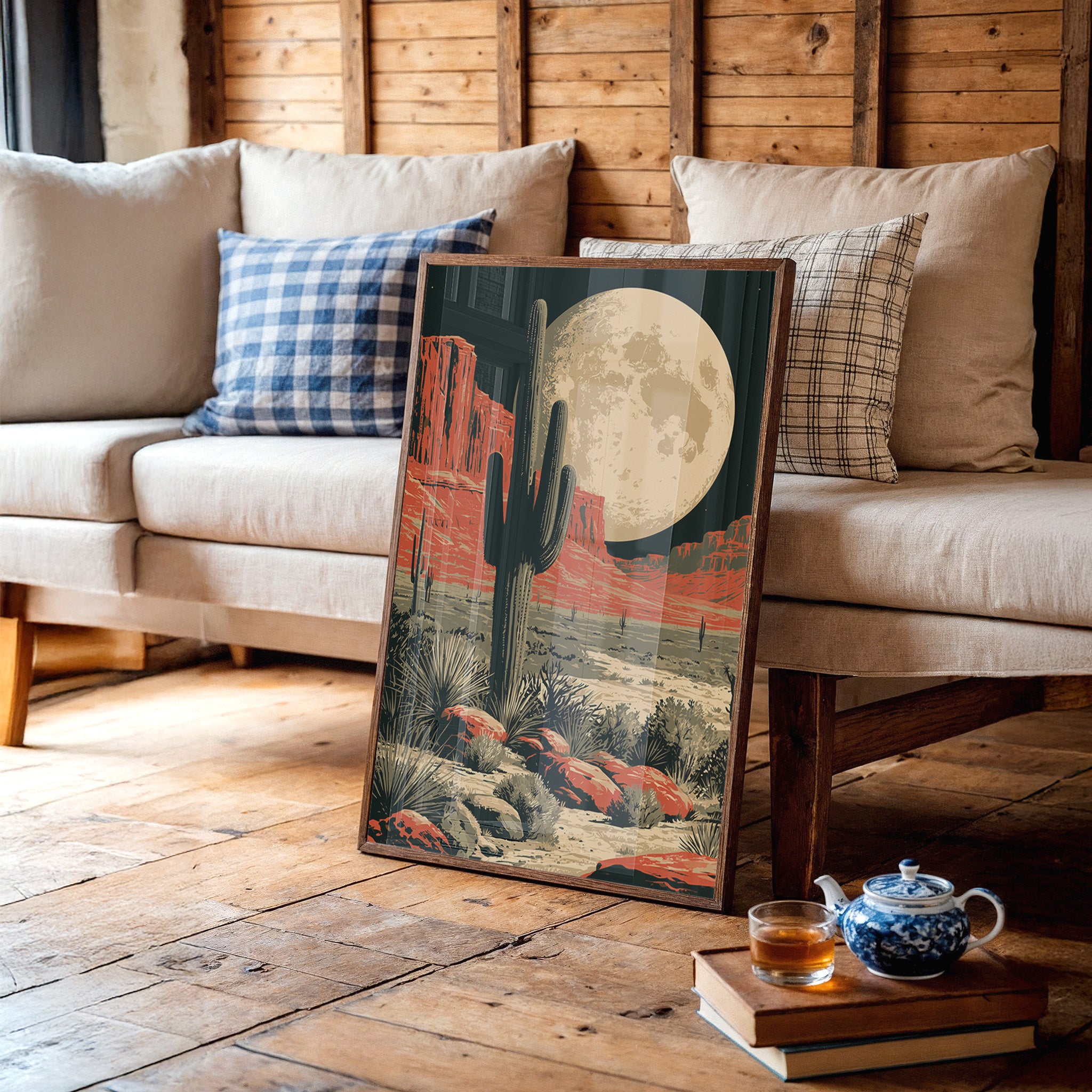 Desert Moon — Red Rock Saguaro Screenprint