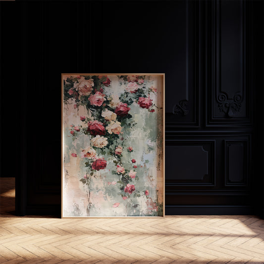 Climbing Roses on Plaster — Impasto Floral Painting