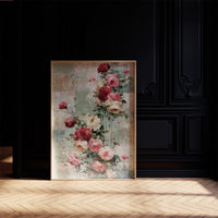Climbing Roses on Plaster — Crimson Drip Impasto Painting