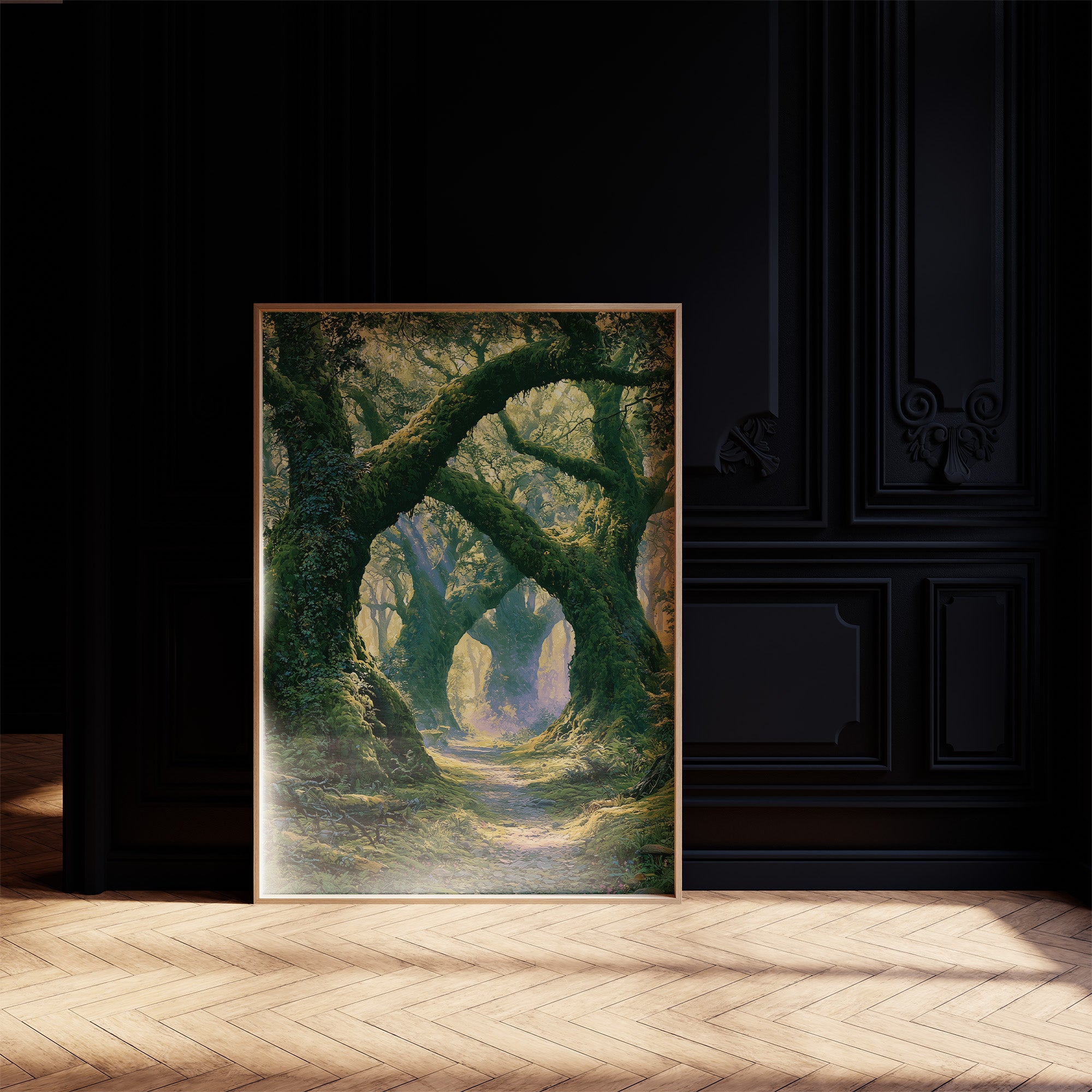 The Mossy Archway — Lavender Mist Forest Path Painting