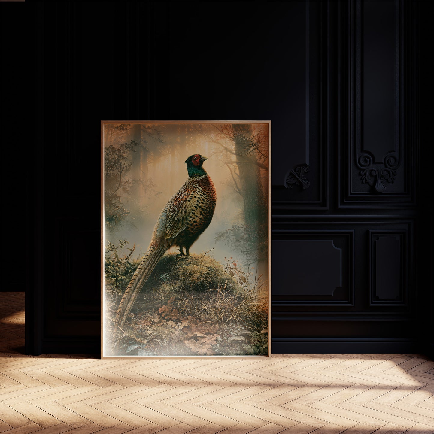 Pheasant at Dawn — Golden Mist Autumn Painting