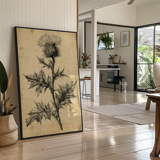 Thistle Study — Heavy Crosshatch Botanical Engraving