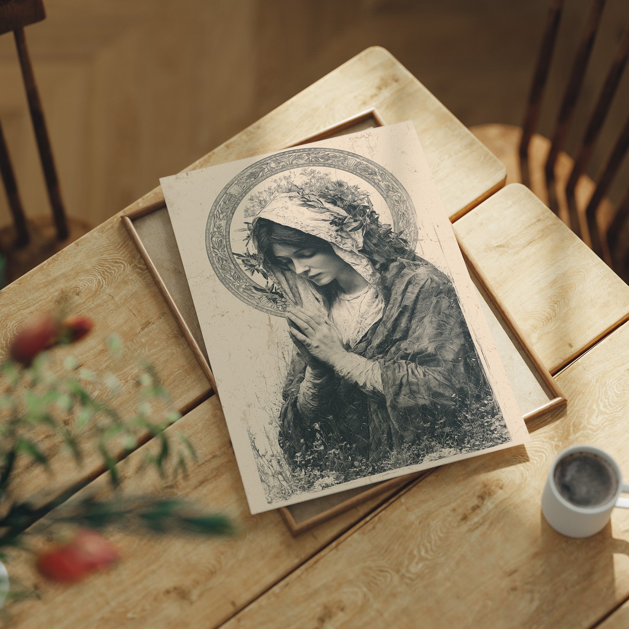 Madonna in Wildflowers — Devotional Engraving Print