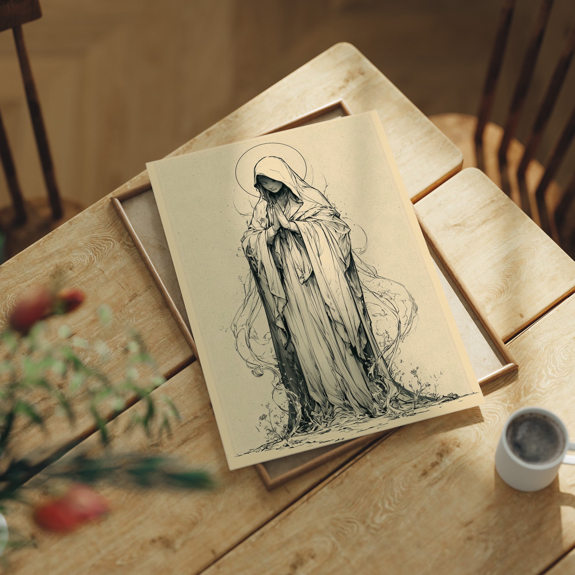 Madonna in Vines — Fluid Ink Devotional Drawing